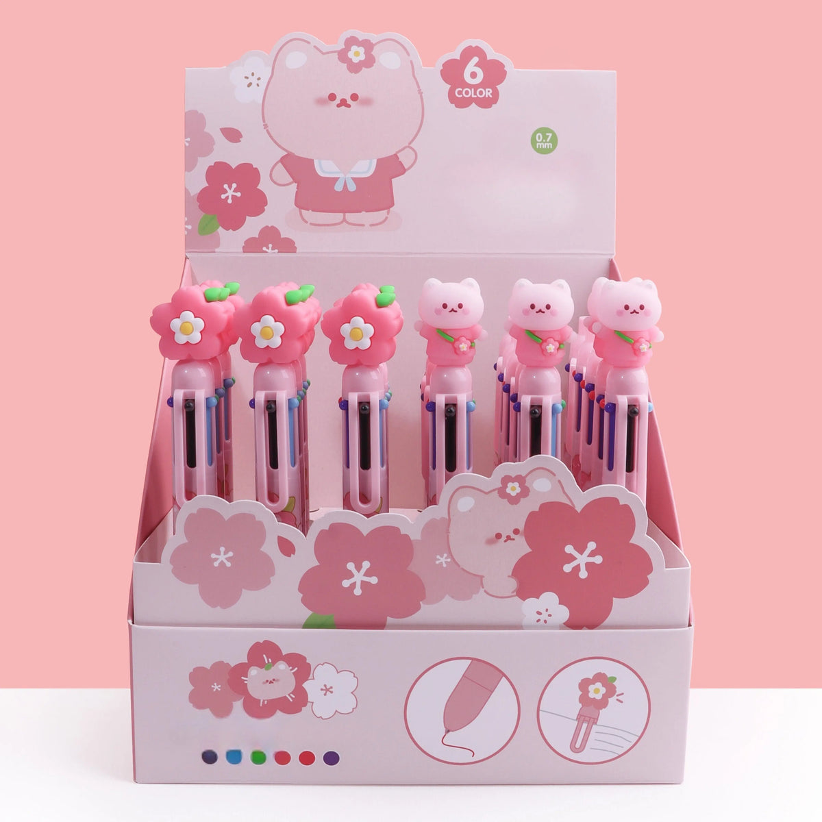Stylo Kawaii Sakura/Chat 6 couleurs